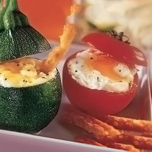 Eggs with Boursin in Tomato and Zucchini Cases with Boursin Garlic & Fine Herbs Cheese